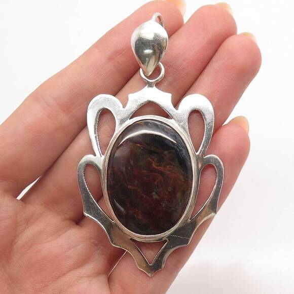 Other - 925 Sterling Silver Vintage Real Tiger Iron Gemstone Pendant